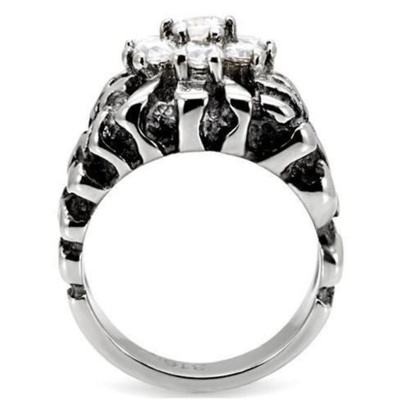 STAINLESS STEEL Men's Cubic Zirconia Cluster Nugget Ring - Picture 11 of 14
